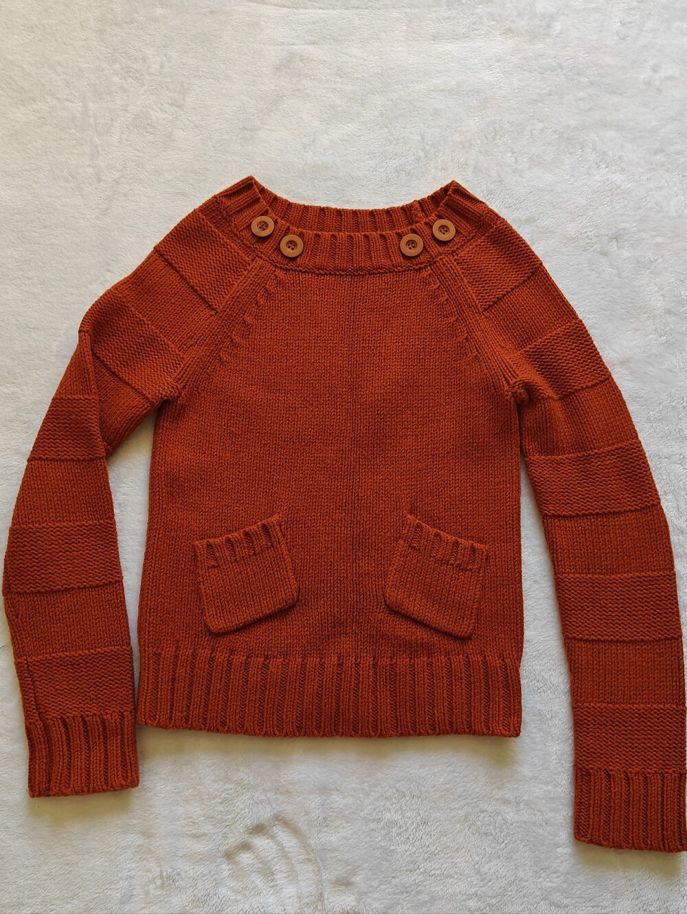 MODA International Wool Knit Pullover Sweater Crew Neck Button Pocket Rust S